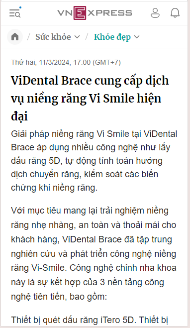 Vidental Brace báo Vne